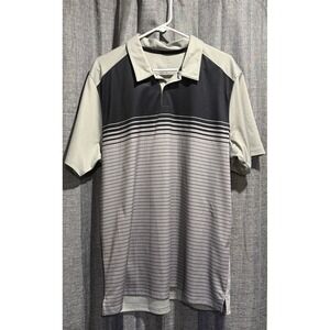 Oakley Hydrolix Polo Shirt Men XL Gray/Black Striped‎ 100% Polyester